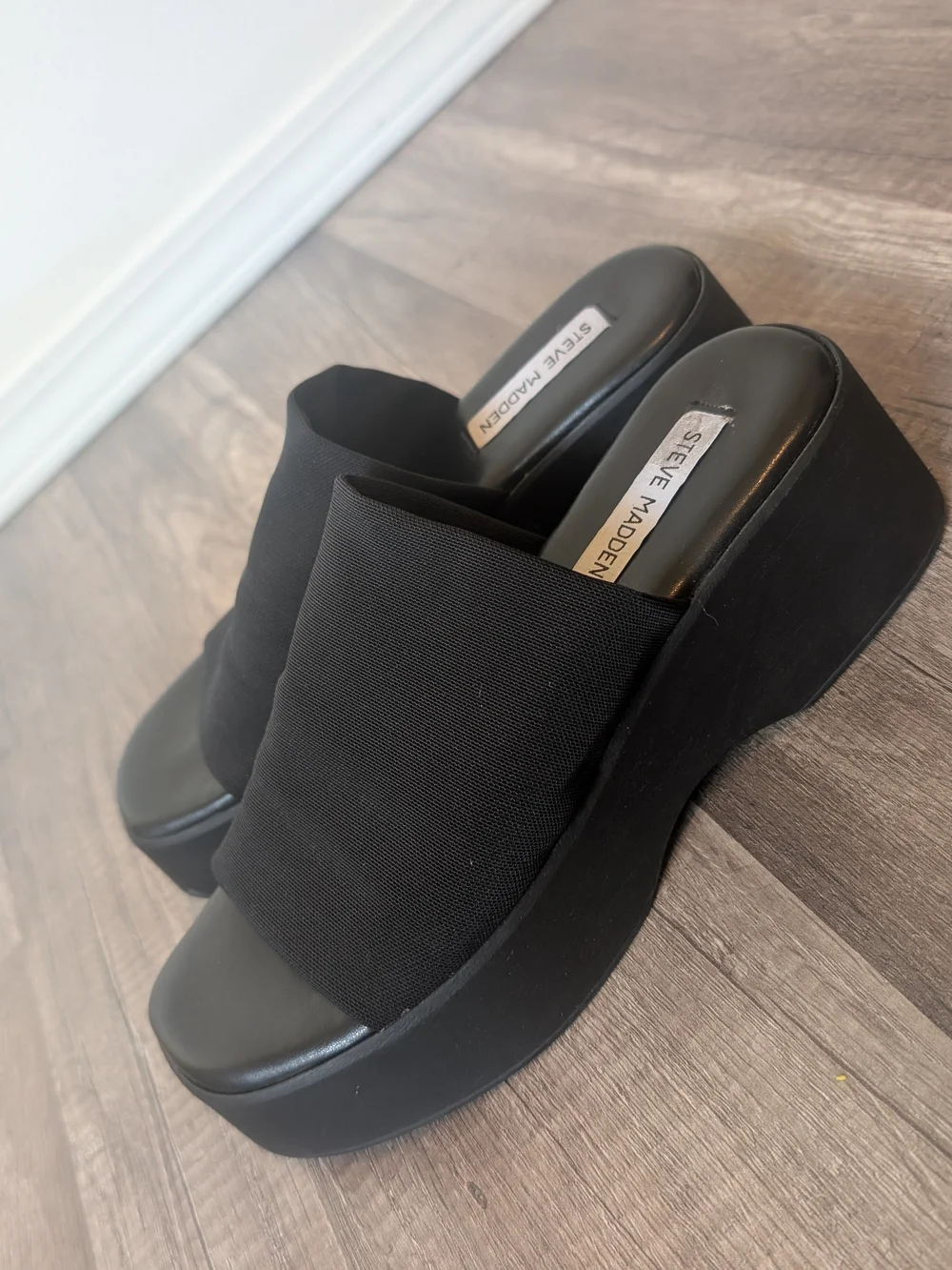 Steve Madden Black Platform Slide Sandals